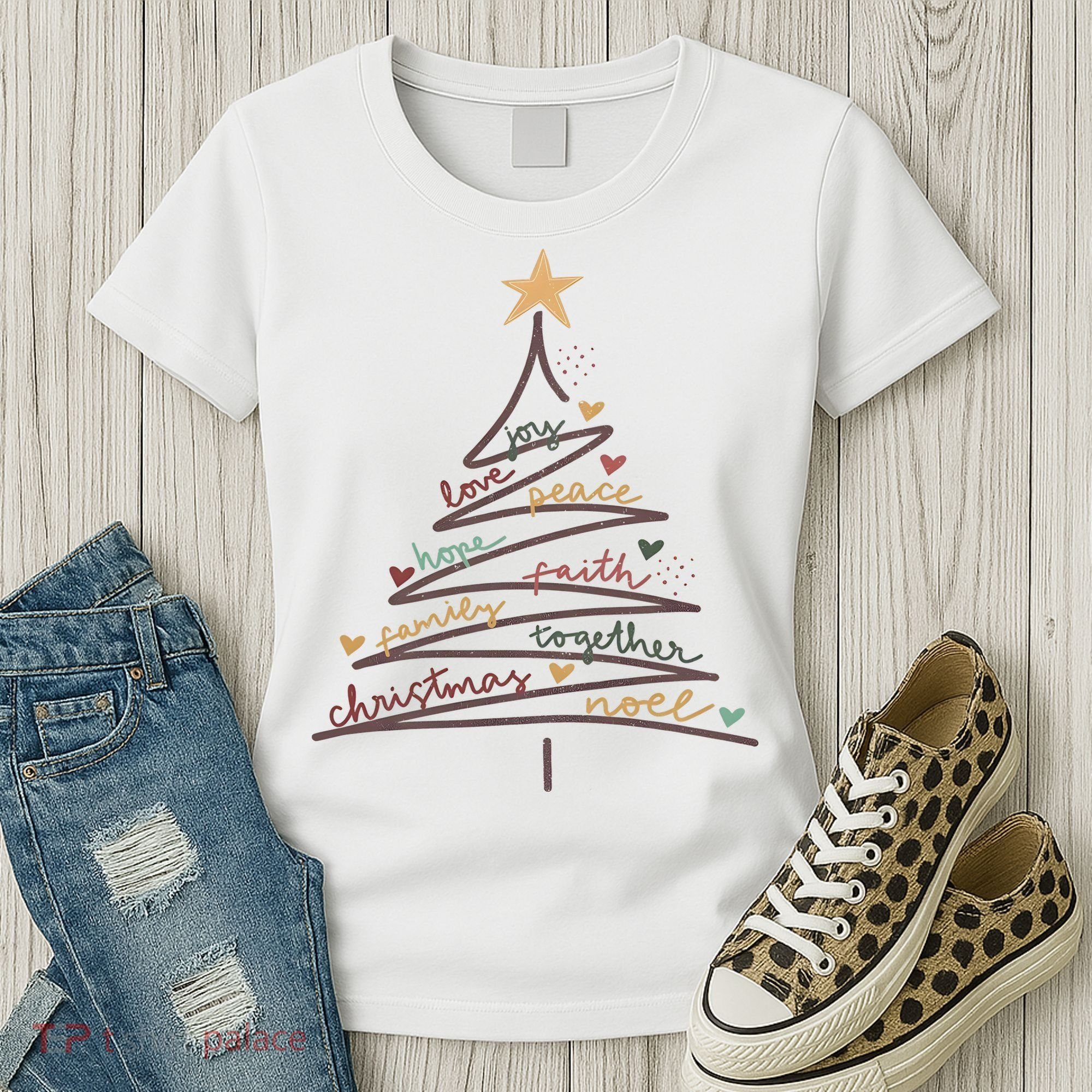 Christmas Tree Joy Love Peace Hope Faith Women's T-Shirt