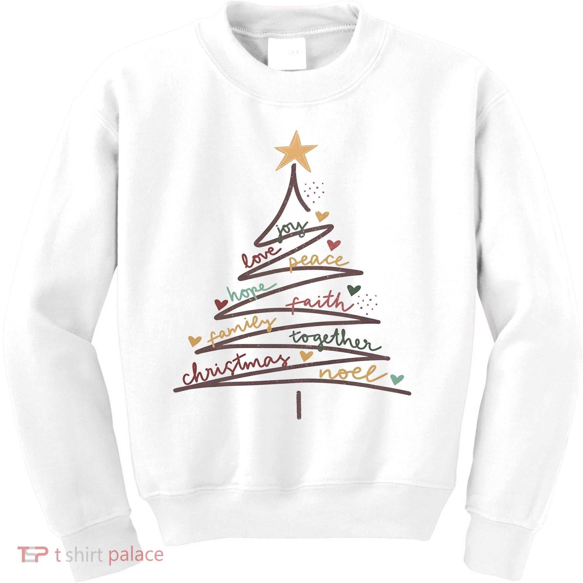 Christmas Tree Joy Love Peace Hope Faith Kids Sweatshirt