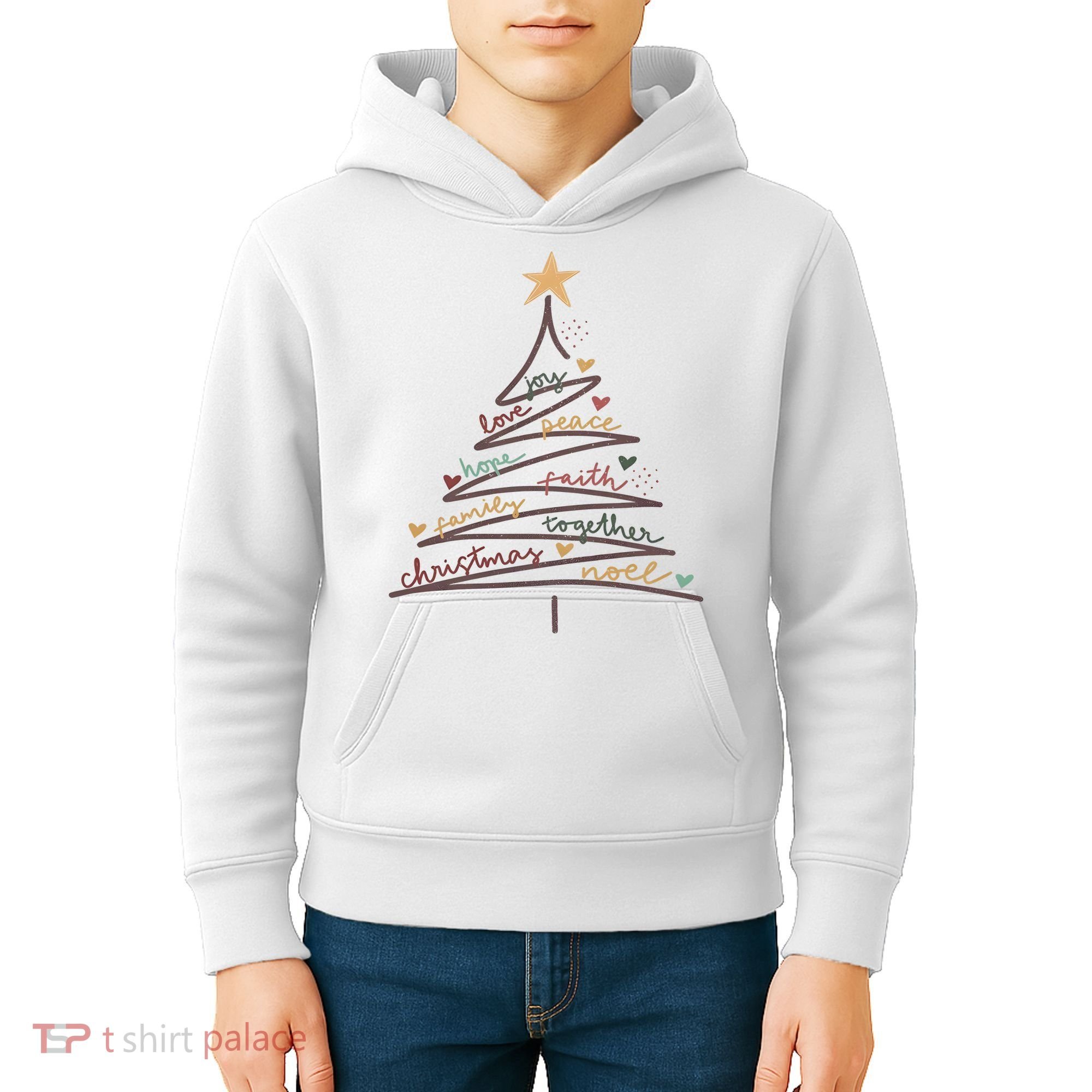 Christmas Tree Joy Love Peace Hope Faith Kids Hoodie
