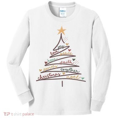 Christmas Tree Joy Love Peace Hope Faith Kids Long Sleeve Shirt