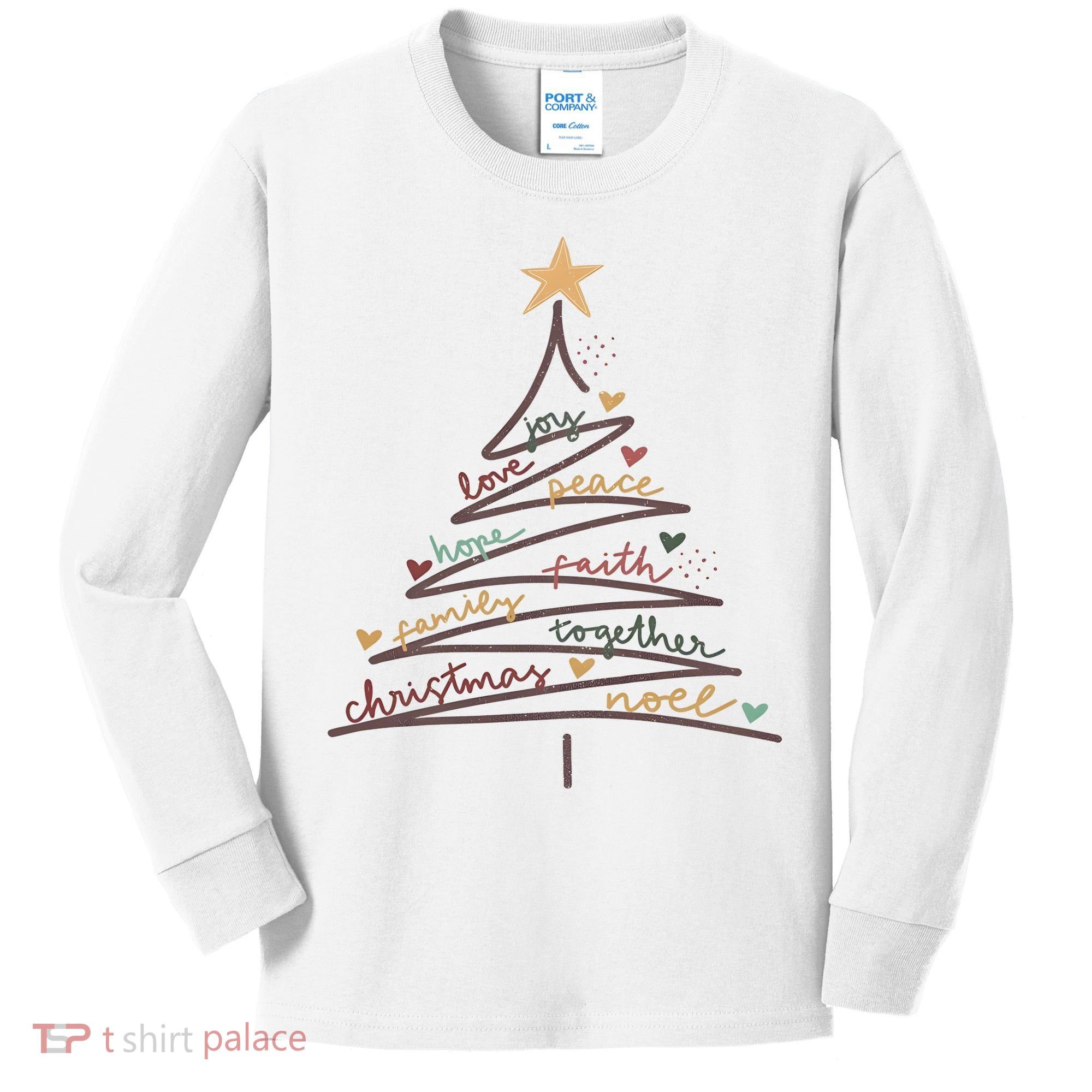 Christmas Tree Joy Love Peace Hope Faith Kids Long Sleeve Shirt