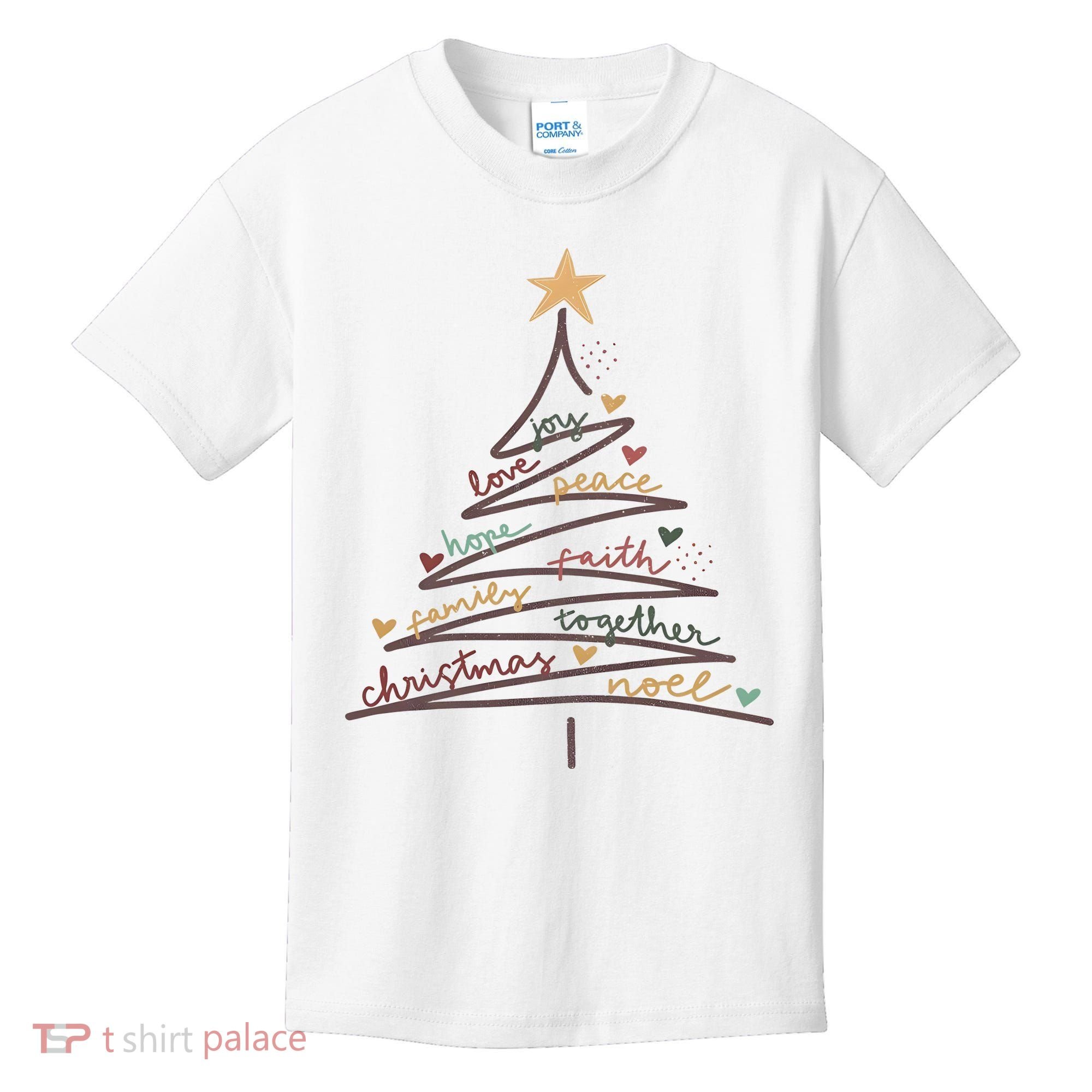 Christmas Tree Joy Love Peace Hope Faith Kids T-Shirt