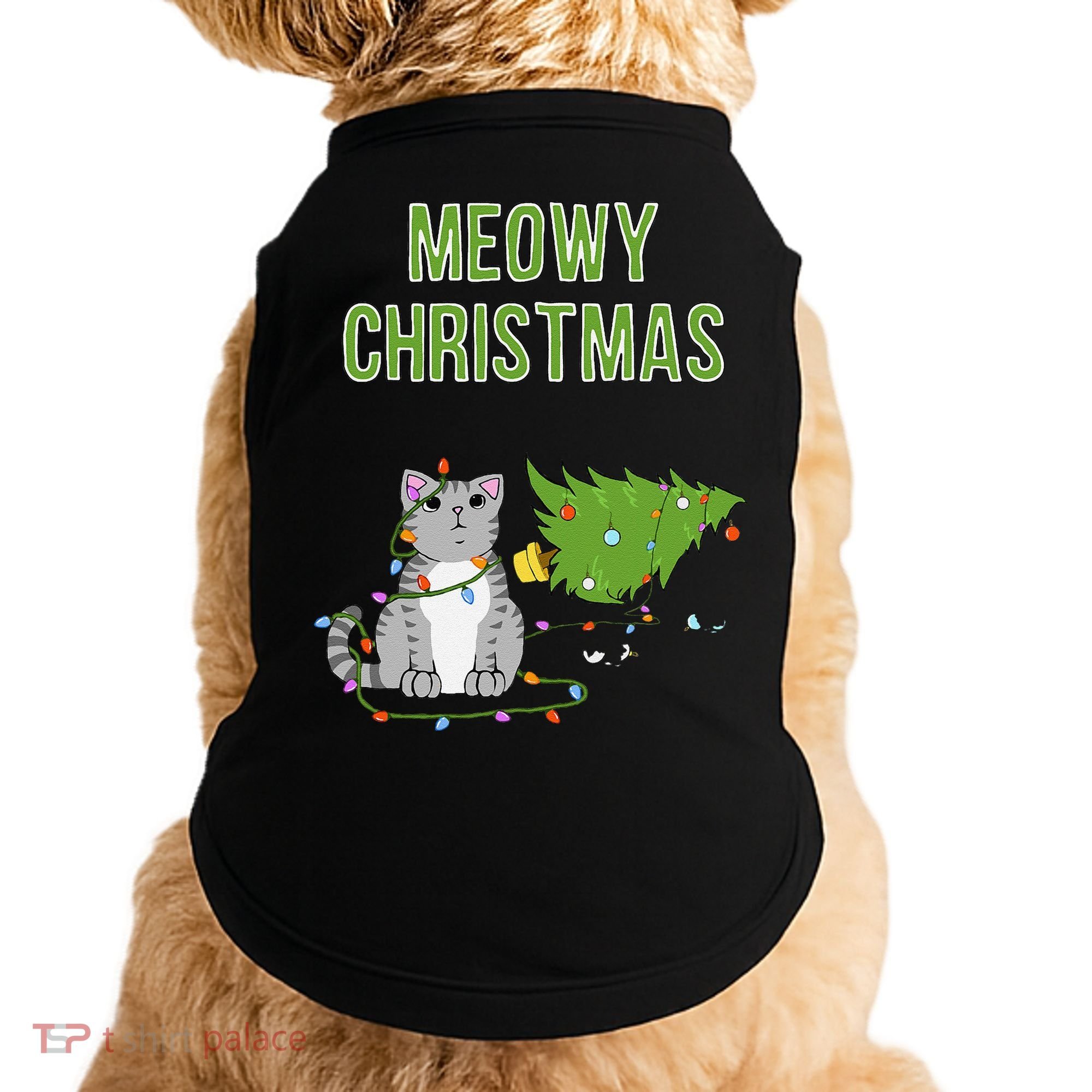 Christmas Tree Knocked Over By Gray Tabby Cat Meowy Xmas Doggie Tank