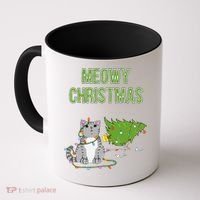 Christmas Tree Knocked Over By Gray Tabby Cat Meowy Xmas Coffee Mug thumb 0