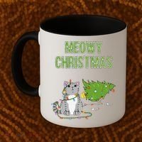 Christmas Tree Knocked Over By Gray Tabby Cat Meowy Xmas Coffee Mug thumb 2