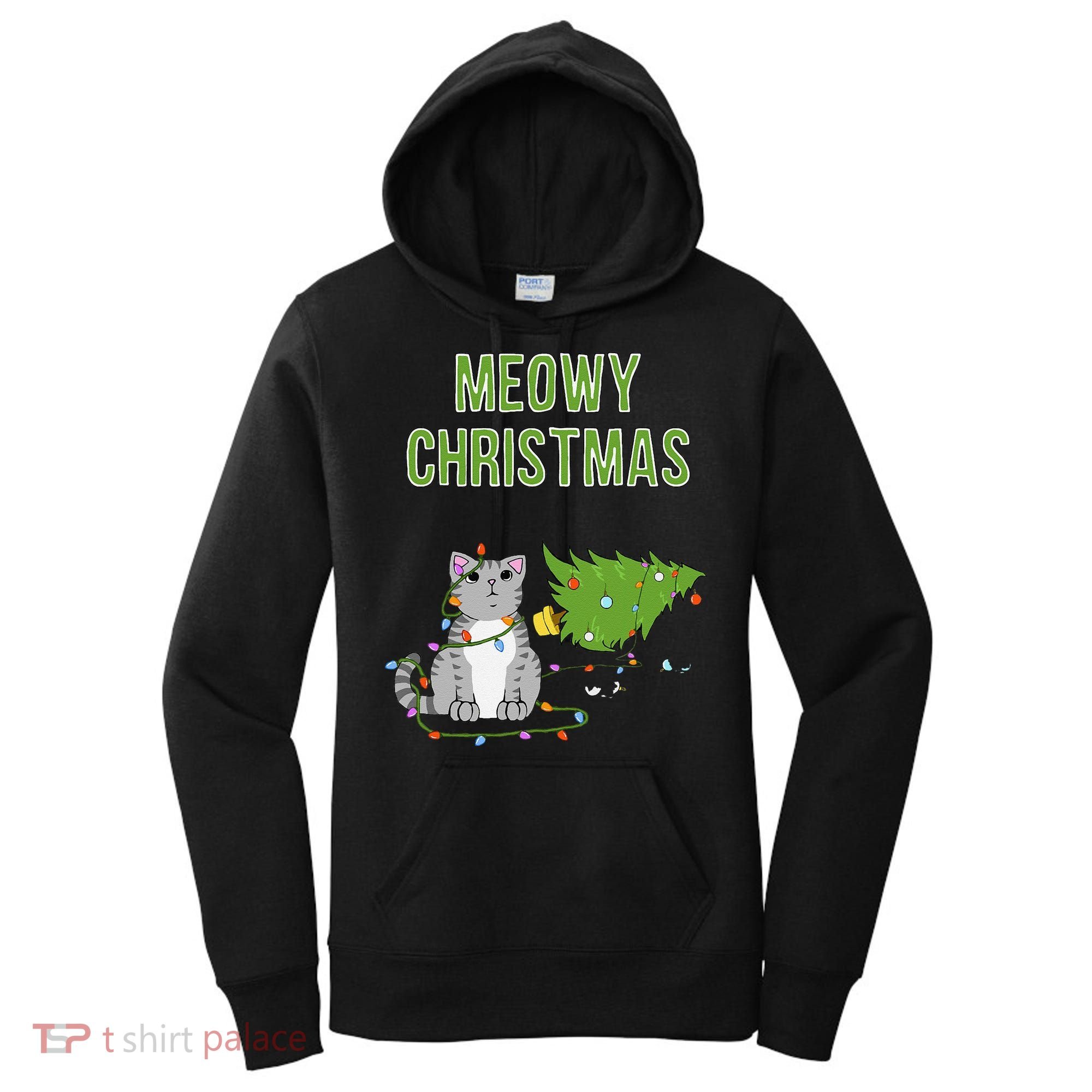 Christmas Tree Knocked Over By Gray Tabby Cat Meowy Xmas Women's Hoodie