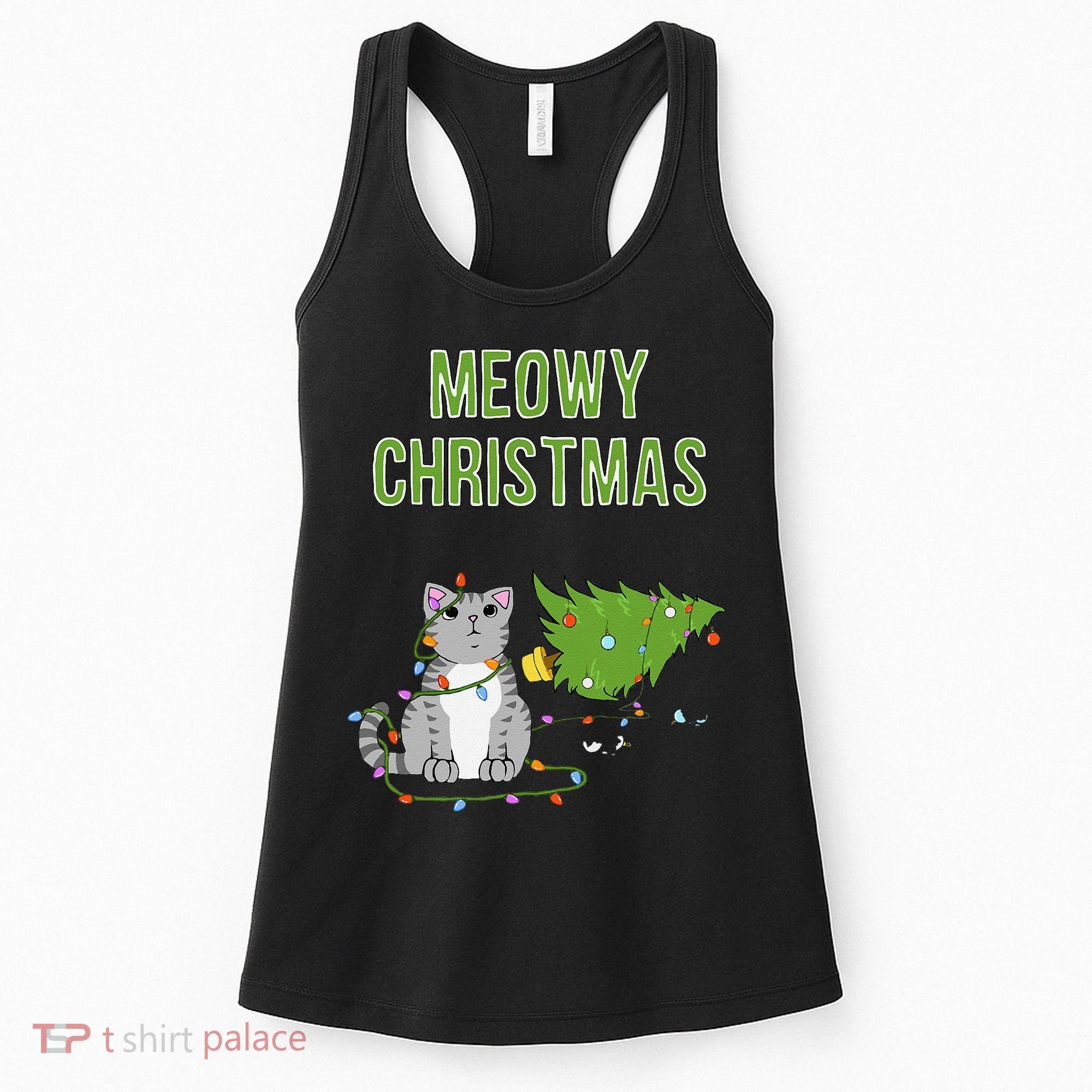 Christmas Tree Knocked Over By Gray Tabby Cat Meowy Xmas Women's Tank Top