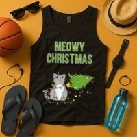 Christmas Tree Knocked Over By Gray Tabby Cat Meowy Xmas Tank Top thumb 4