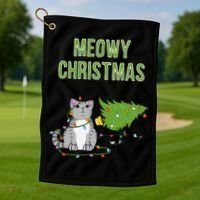 Christmas Tree Knocked Over By Gray Tabby Cat Meowy Xmas Golf Towel thumb 1