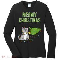Christmas Tree Knocked Over By Gray Tabby Cat Meowy Xmas Women's Long Sleeve Shirt thumb 0