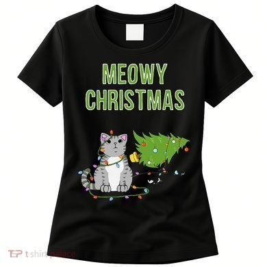 Christmas Tree Knocked Over By Gray Tabby Cat Meowy Xmas Women's T-Shirt