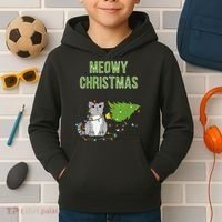 Christmas Tree Knocked Over By Gray Tabby Cat Meowy Xmas Kids Hoodie thumb 2