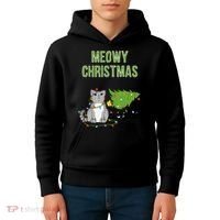 Christmas Tree Knocked Over By Gray Tabby Cat Meowy Xmas Kids Hoodie thumb 4