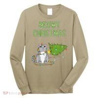 Christmas Tree Knocked Over By Gray Tabby Cat Meowy Xmas Long Sleeve Shirt thumb 0