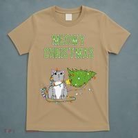 Christmas Tree Knocked Over By Gray Tabby Cat Meowy Xmas T-Shirt thumb 5