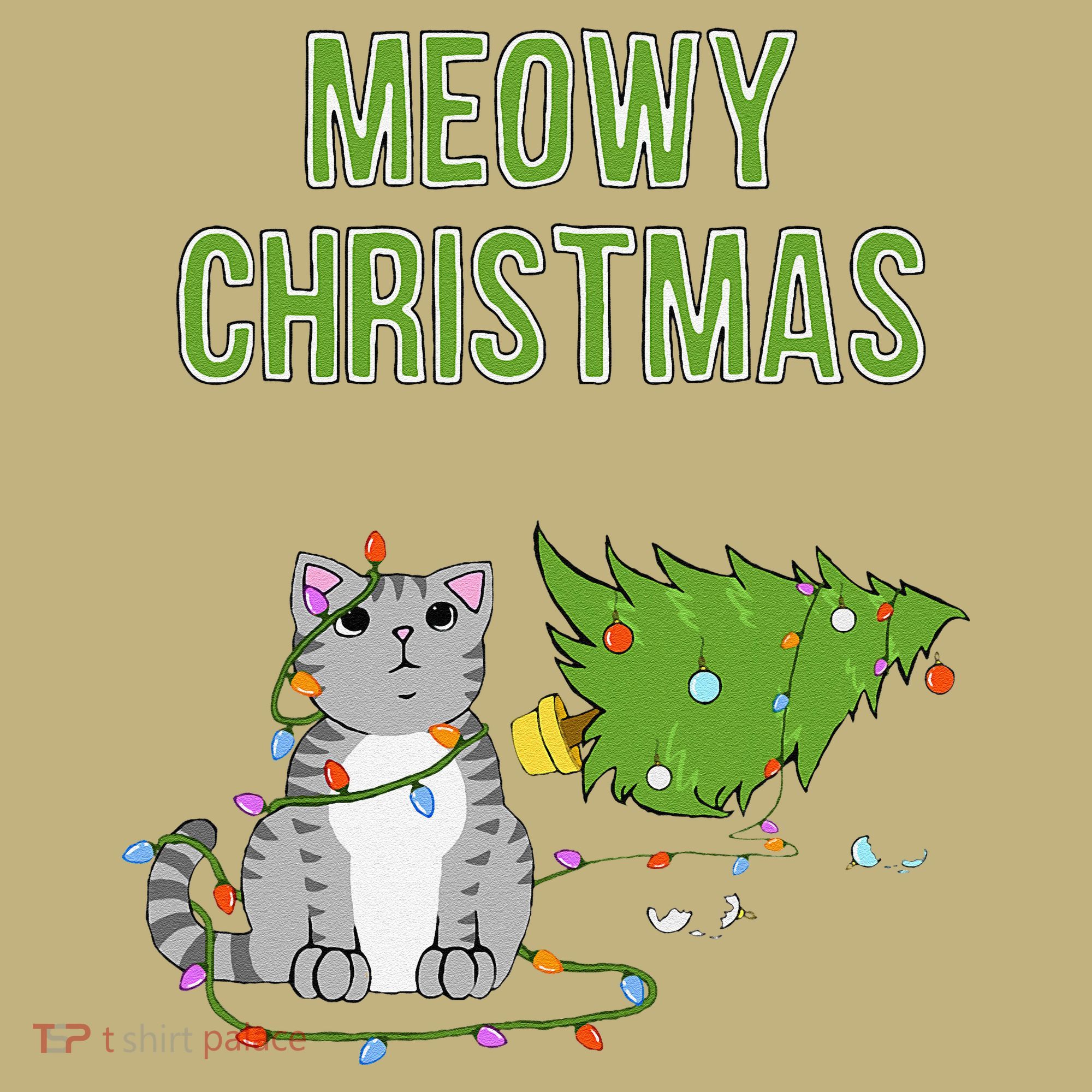 Christmas Tree Knocked Over By Gray Tabby Cat Meowy Xmas Button