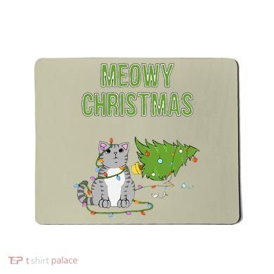 Christmas Tree Knocked Over By Gray Tabby Cat Meowy Xmas Mousepad
