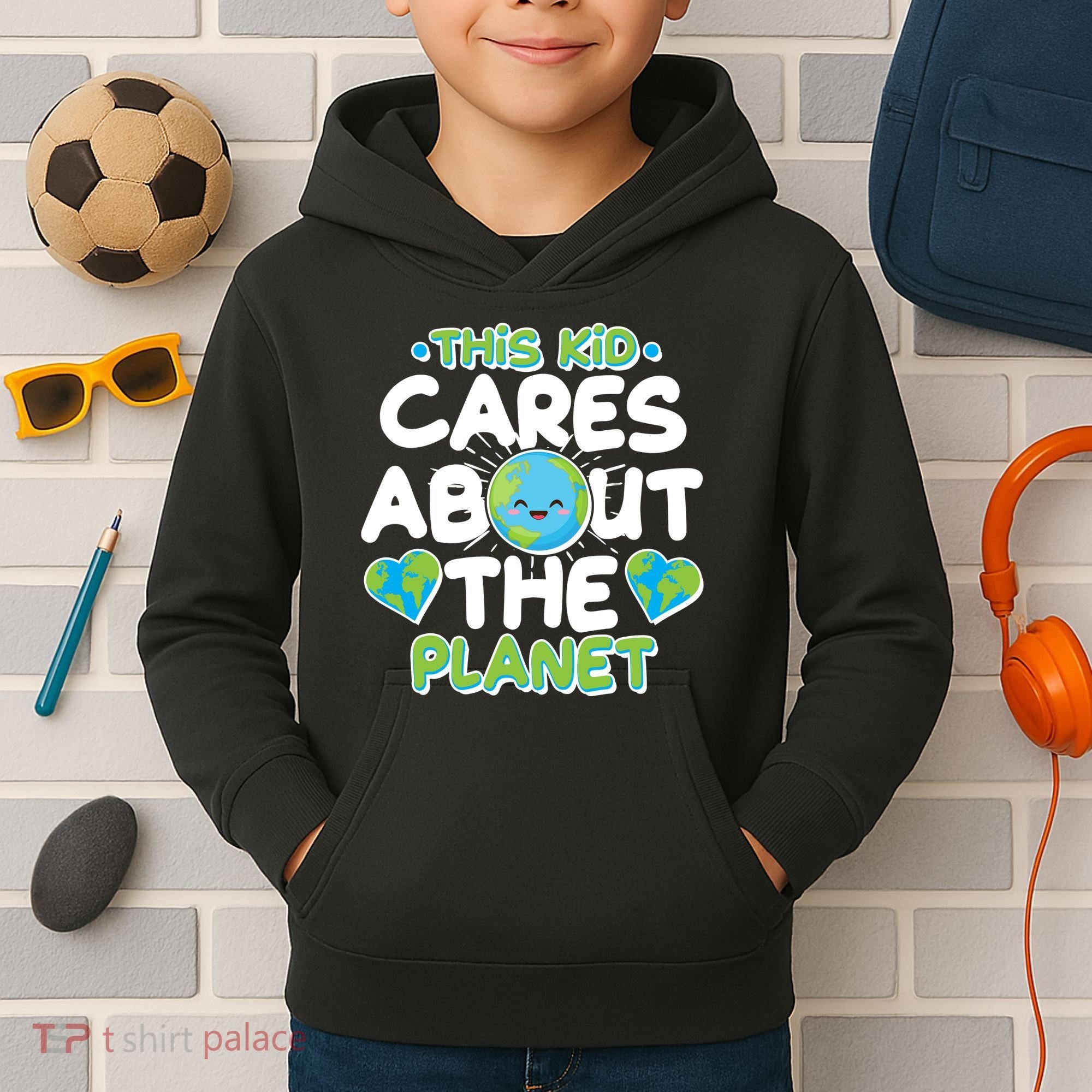 Cute This Kid Cares About The Planet Kids Hoodie