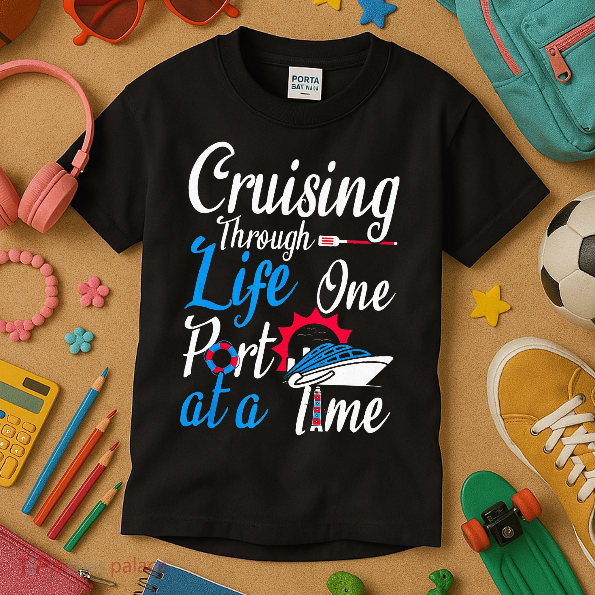 Cruising Through Life One Port At A Time Boating Cruise Trip Kids T-Shirt