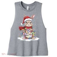 Christmas Tree Lights Rabbit Santa Hat Holiday Xmas Gift Women's Racerback Cropped Tank thumb 0
