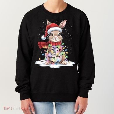 Christmas Tree Lights Rabbit Santa Hat Holiday Xmas Gift Women's Sweatshirt