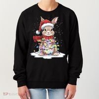 Christmas Tree Lights Rabbit Santa Hat Holiday Xmas Gift Women's Sweatshirt thumb 0