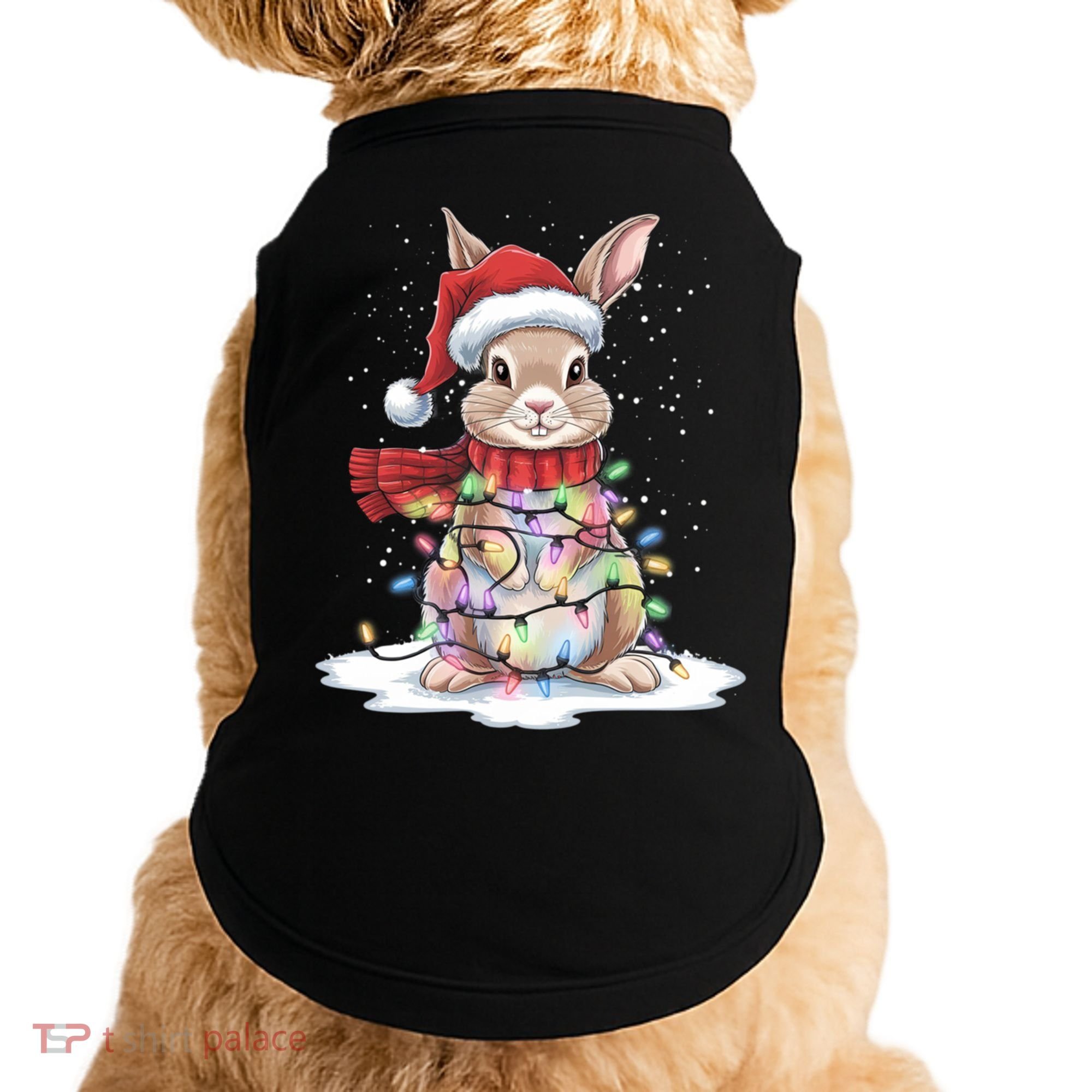Christmas Tree Lights Rabbit Santa Hat Holiday Xmas Gift Doggie Tank