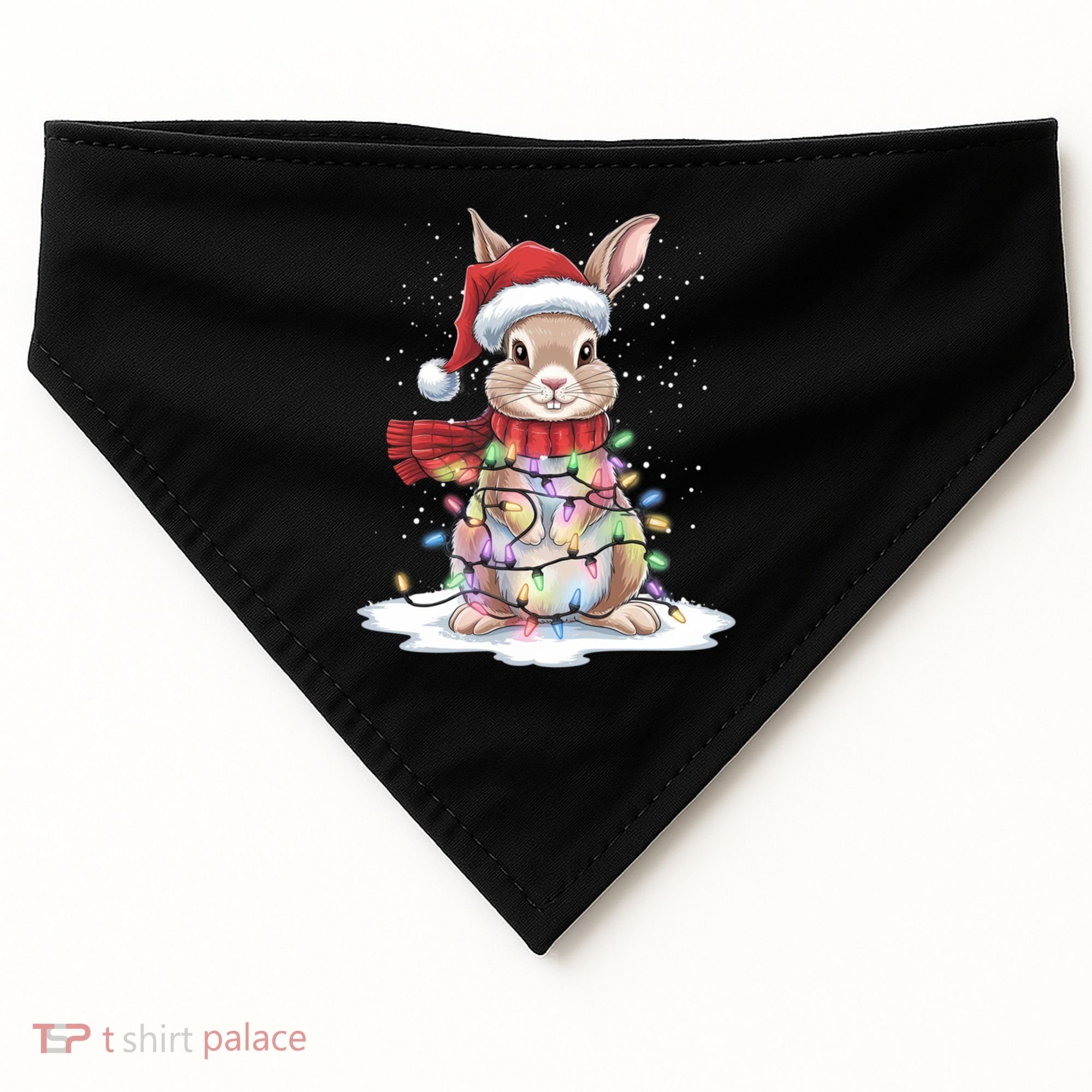 Christmas Tree Lights Rabbit Santa Hat Holiday Xmas Gift USA-Made Doggie Bandana