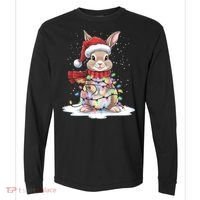Christmas Tree Lights Rabbit Santa Hat Holiday Xmas Gift Comfort Colors Heavyweight Long Sleeve T-Shirt thumb 0
