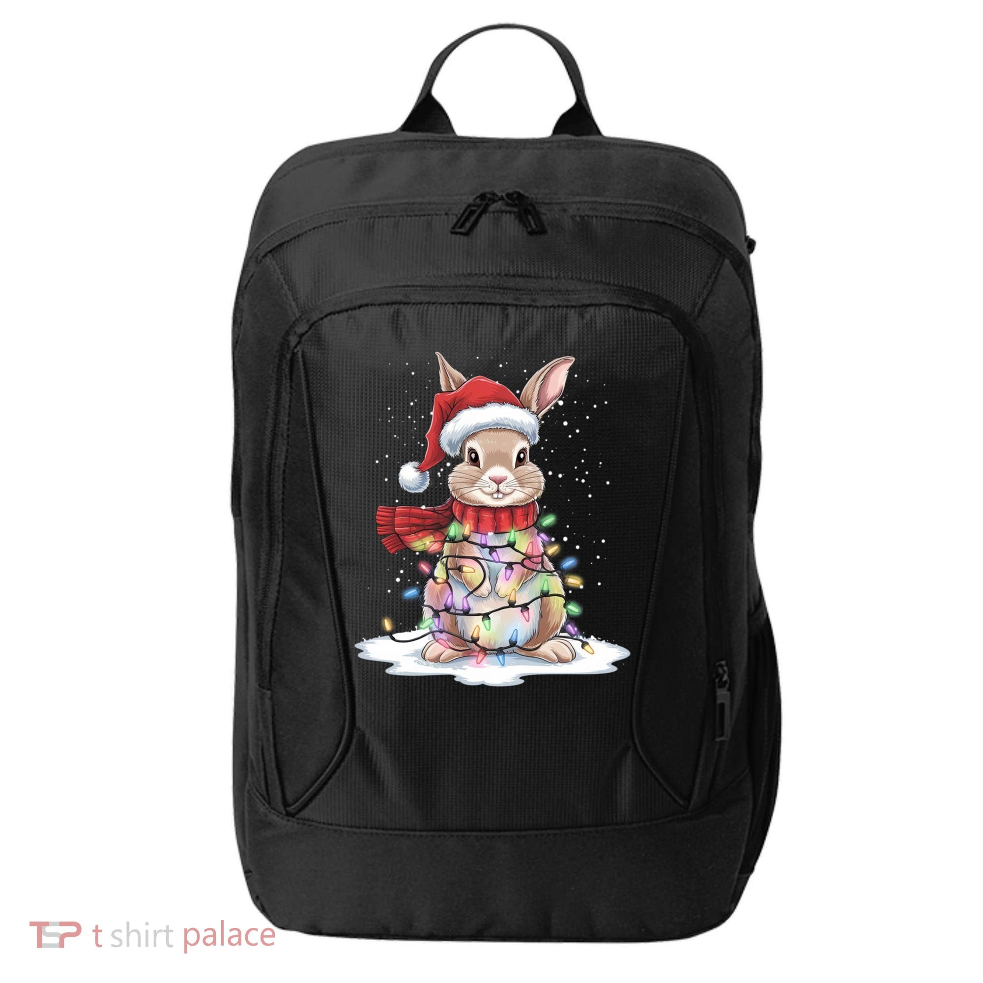 Christmas Tree Lights Rabbit Santa Hat Holiday Xmas Gift City Backpack