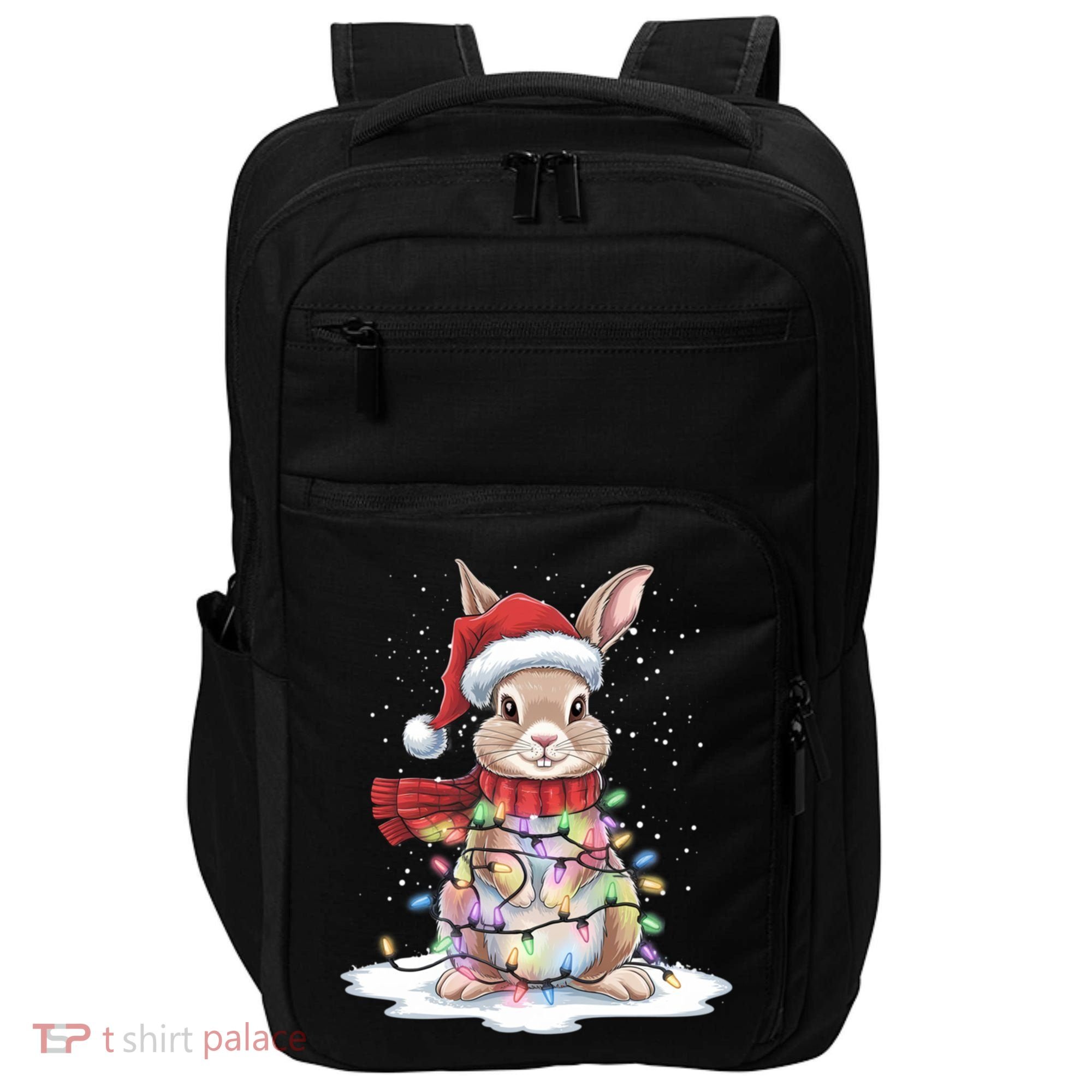 Christmas Tree Lights Rabbit Santa Hat Holiday Xmas Gift Impact Tech Backpack