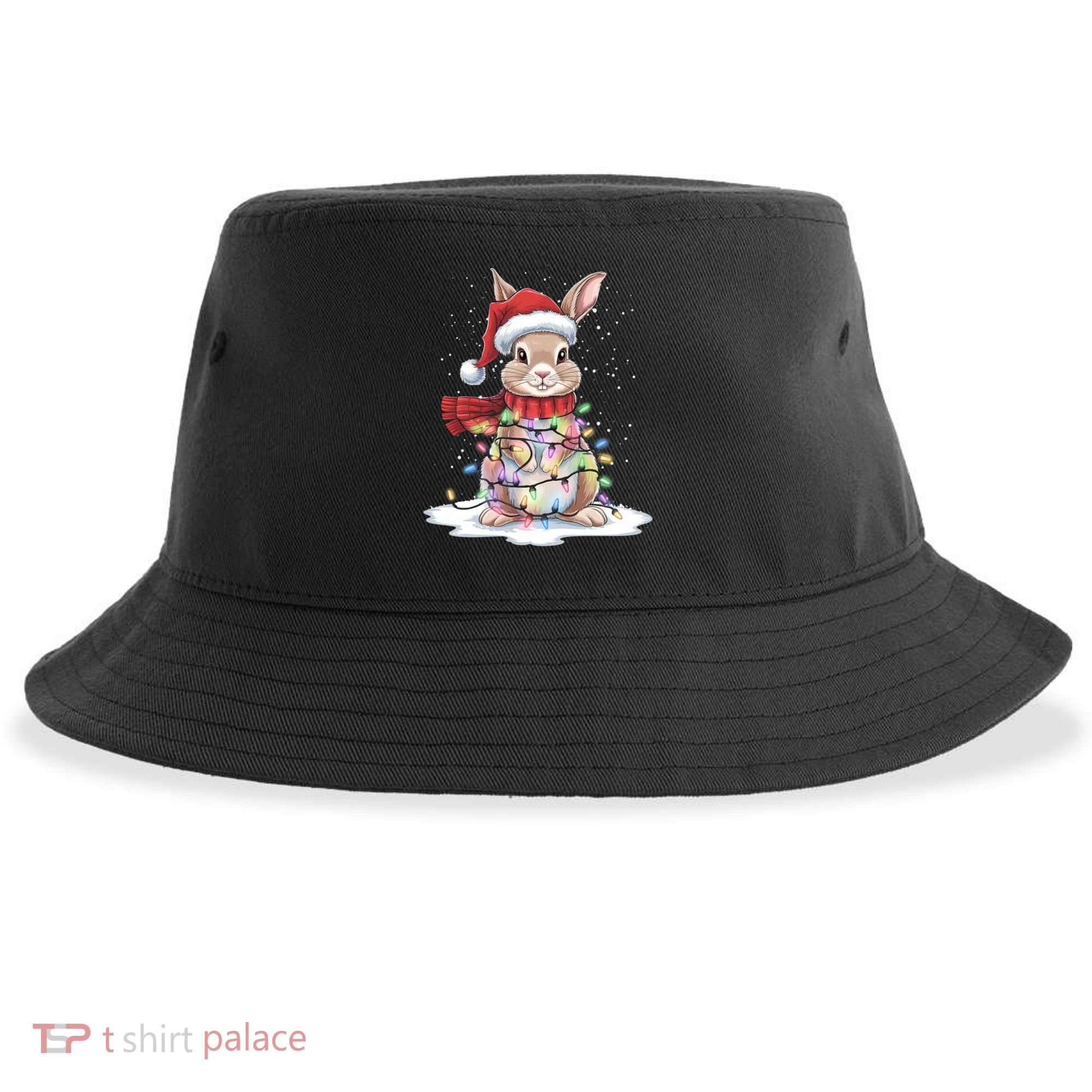 Christmas Tree Lights Rabbit Santa Hat Holiday Xmas Gift Sustainable Bucket Hat