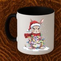 Christmas Tree Lights Rabbit Santa Hat Holiday Xmas Gift Coffee Mug thumb 2