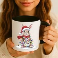 Christmas Tree Lights Rabbit Santa Hat Holiday Xmas Gift Coffee Mug thumb 3