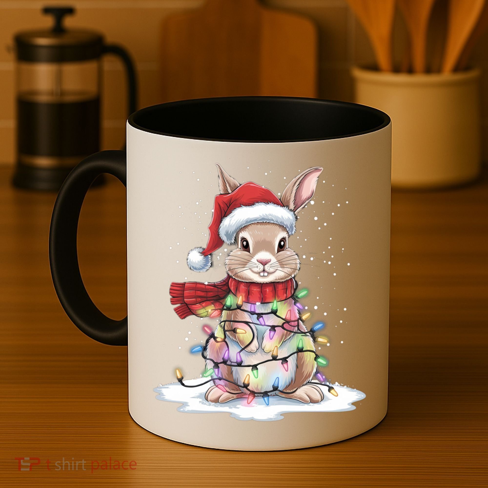 Christmas Tree Lights Rabbit Santa Hat Holiday Xmas Gift Coffee Mug