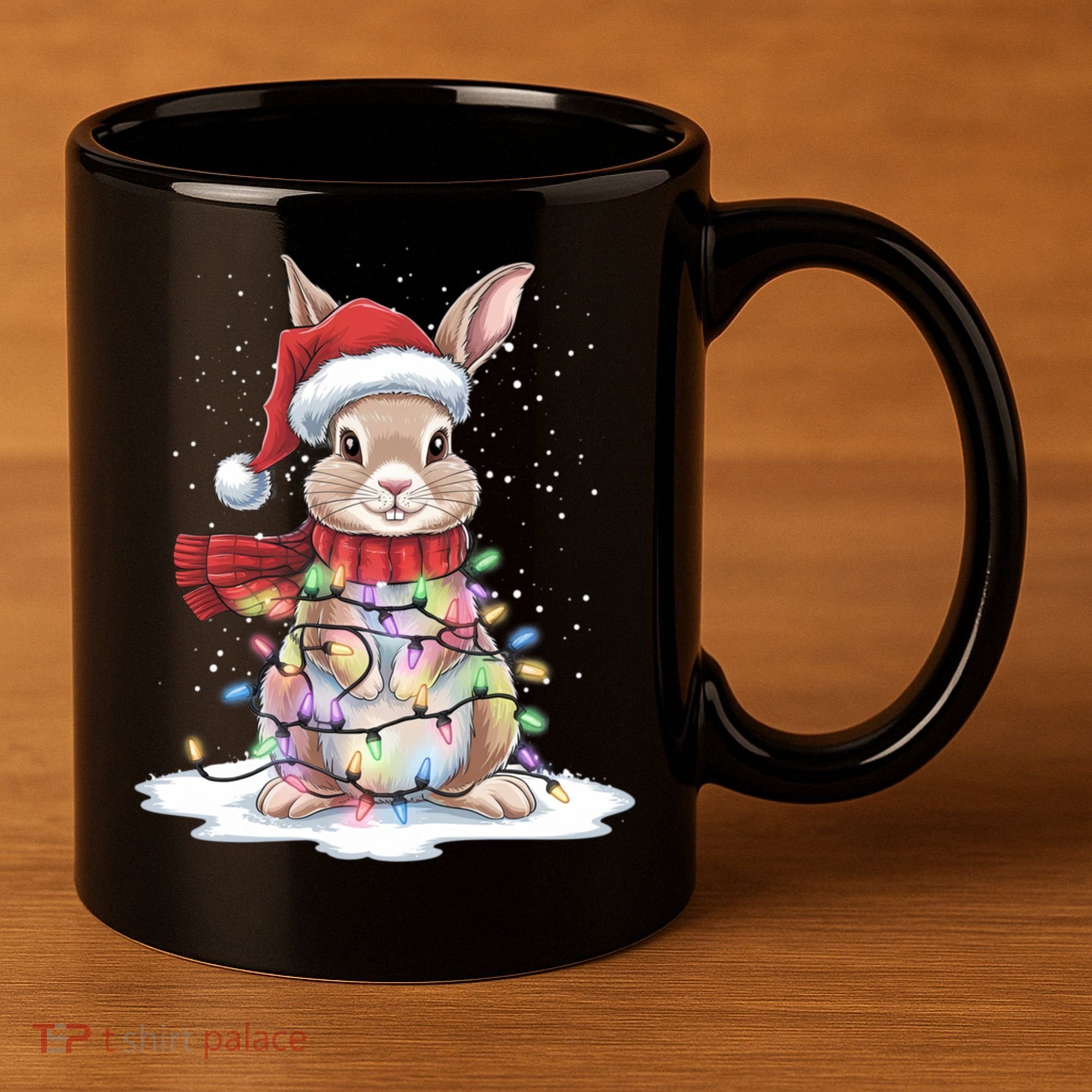 Christmas Tree Lights Rabbit Santa Hat Holiday Xmas Gift 11oz C Handle Ceramic Mug