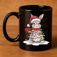 Christmas Tree Lights Rabbit Santa Hat Holiday Xmas Gift 11oz C Handle Ceramic Mug thumb 4