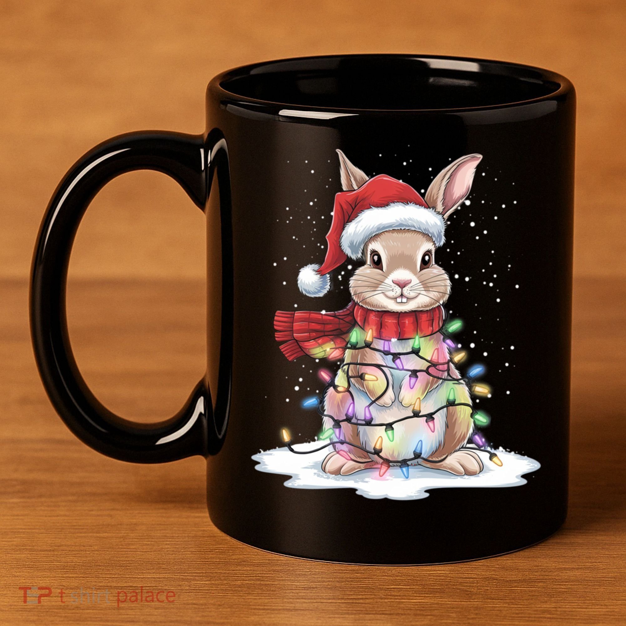 Christmas Tree Lights Rabbit Santa Hat Holiday Xmas Gift 11oz C Handle Ceramic Mug