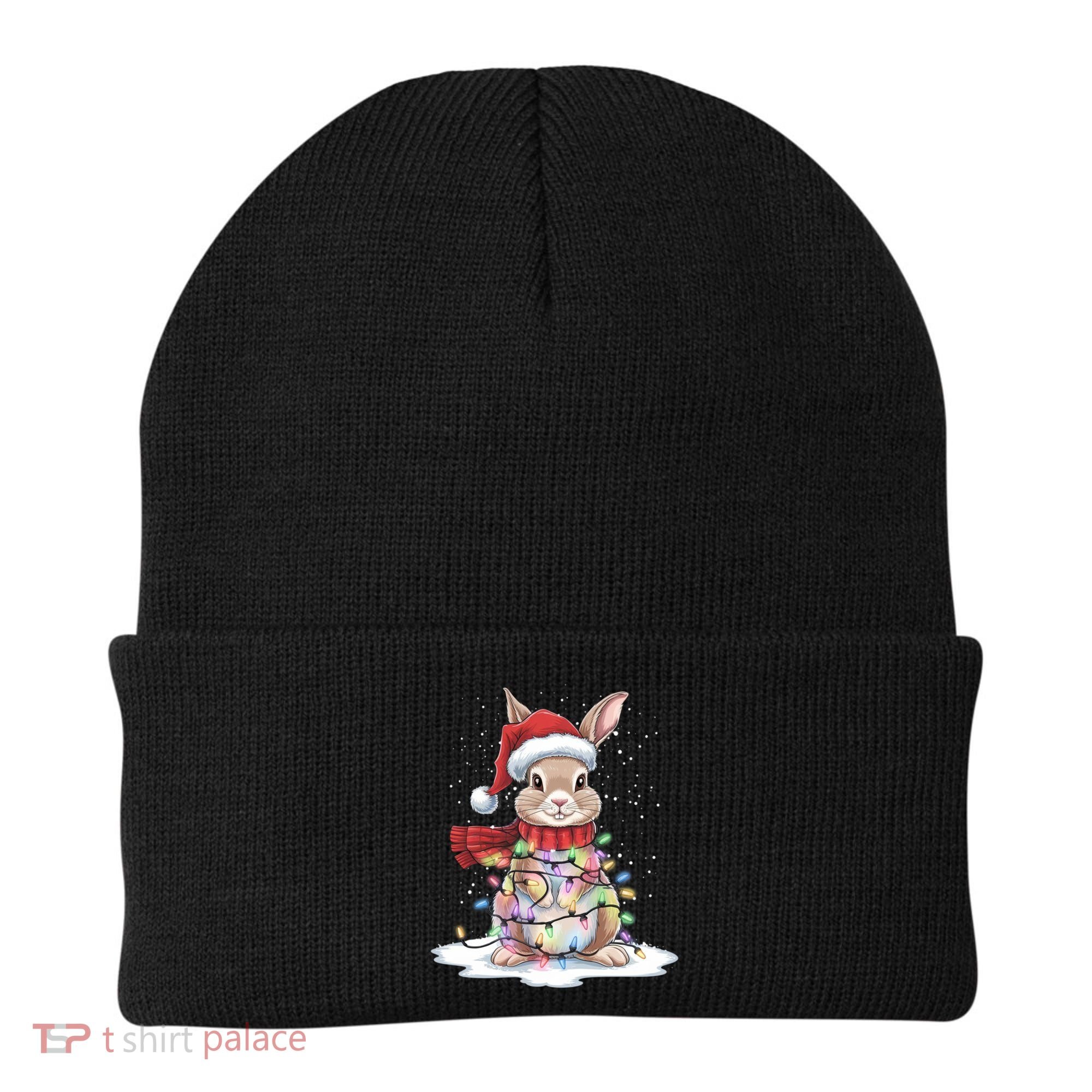 Christmas Tree Lights Rabbit Santa Hat Holiday Xmas Gift Beanie