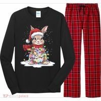 Christmas Tree Lights Rabbit Santa Hat Holiday Xmas Gift Long Sleeve Pajama Set thumb 0