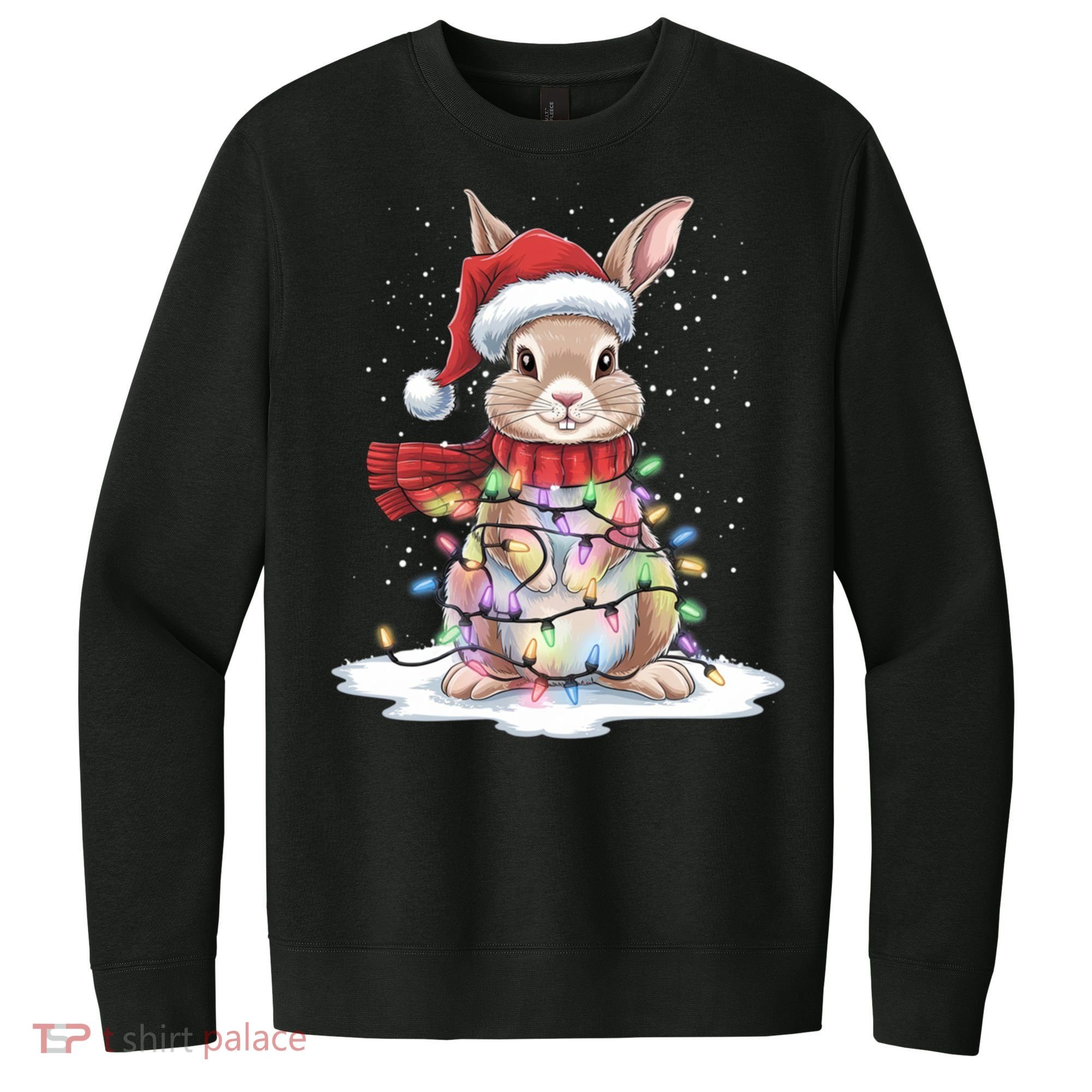 Christmas Tree Lights Rabbit Santa Hat Holiday Xmas Gift V.I.T. Fleece Crew Sweatshirt