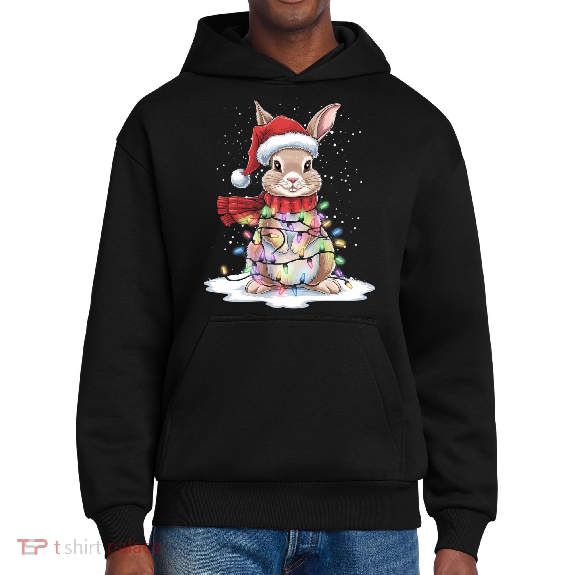 Christmas Tree Lights Rabbit Santa Hat Holiday Xmas Gift District V.I.T. Heavyweight Hoodie