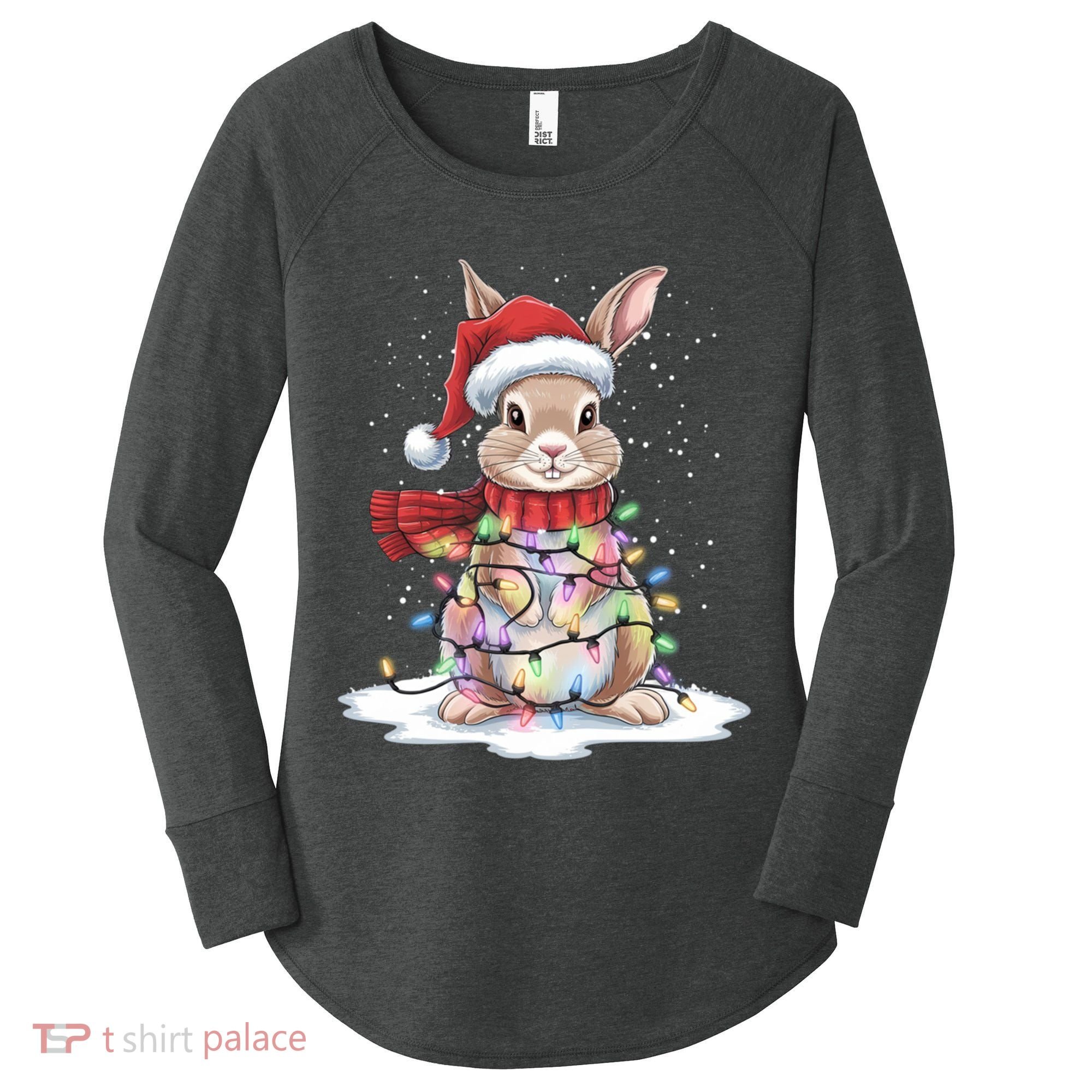 Christmas Tree Lights Rabbit Santa Hat Holiday Xmas Gift Women's Perfect Tri Tunic Long Sleeve Shirt