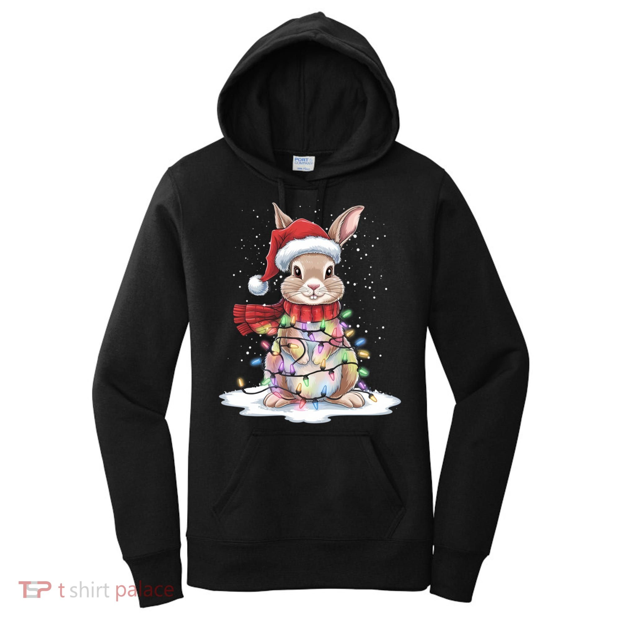 Christmas Tree Lights Rabbit Santa Hat Holiday Xmas Gift Women's Hoodie