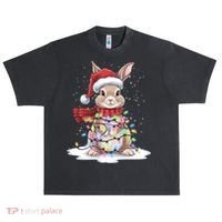 Christmas Tree Lights Rabbit Santa Hat Holiday Xmas Gift Urban Oversized Heavyweight T-Shirt thumb 0
