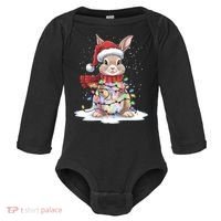 Christmas Tree Lights Rabbit Santa Hat Holiday Xmas Gift Baby Long Sleeve Bodysuit thumb 0