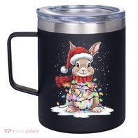 Christmas Tree Lights Rabbit Santa Hat Holiday Xmas Gift 12oz Stainless Steel Coffee Mug thumb 2