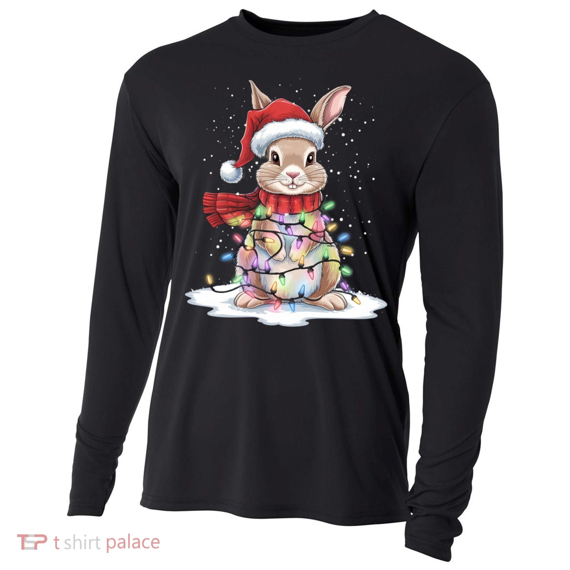 Christmas Tree Lights Rabbit Santa Hat Holiday Xmas Gift Cooling Performance Long Sleeve Crew