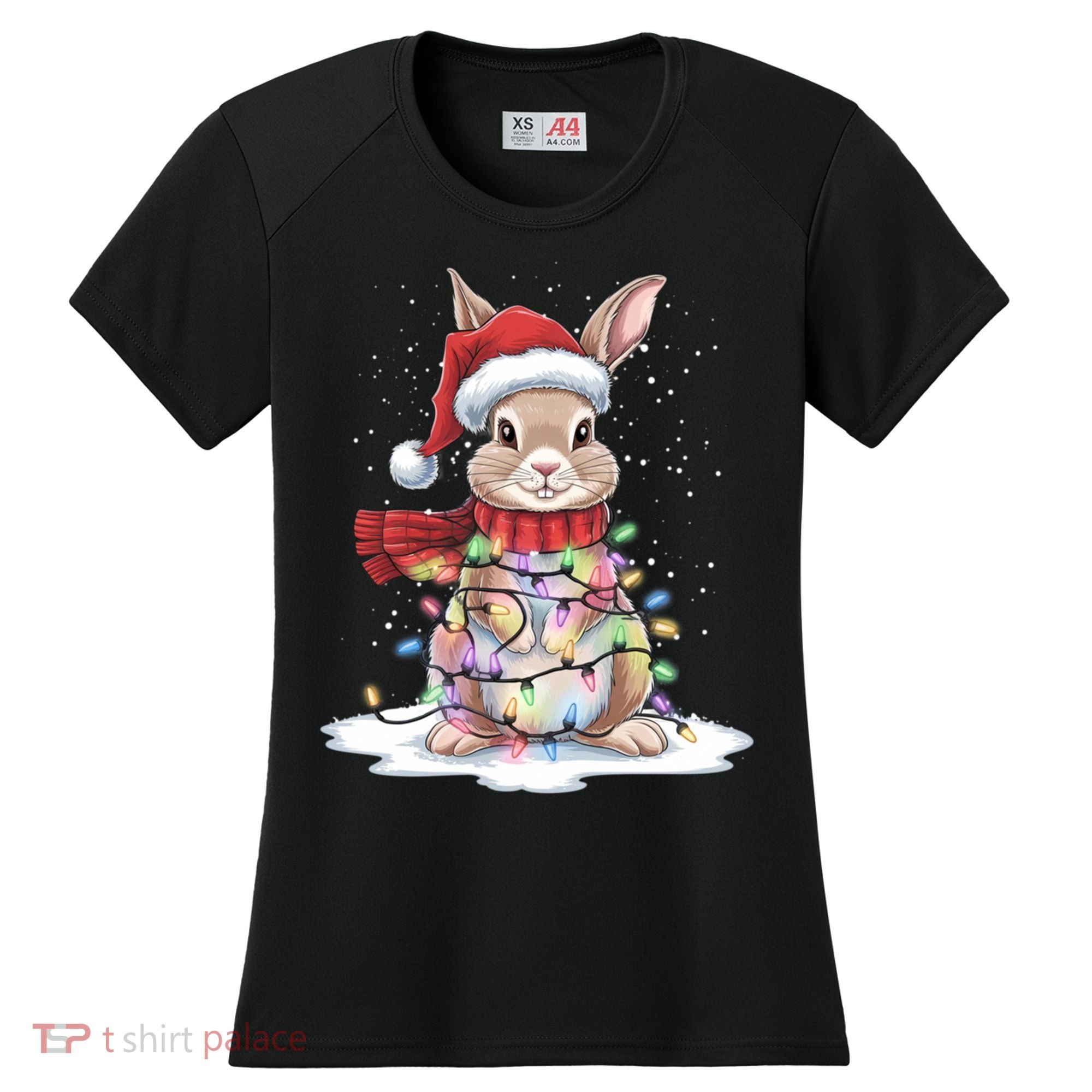 Christmas Tree Lights Rabbit Santa Hat Holiday Xmas Gift Women's Cooling Performance Crew T-Shirt