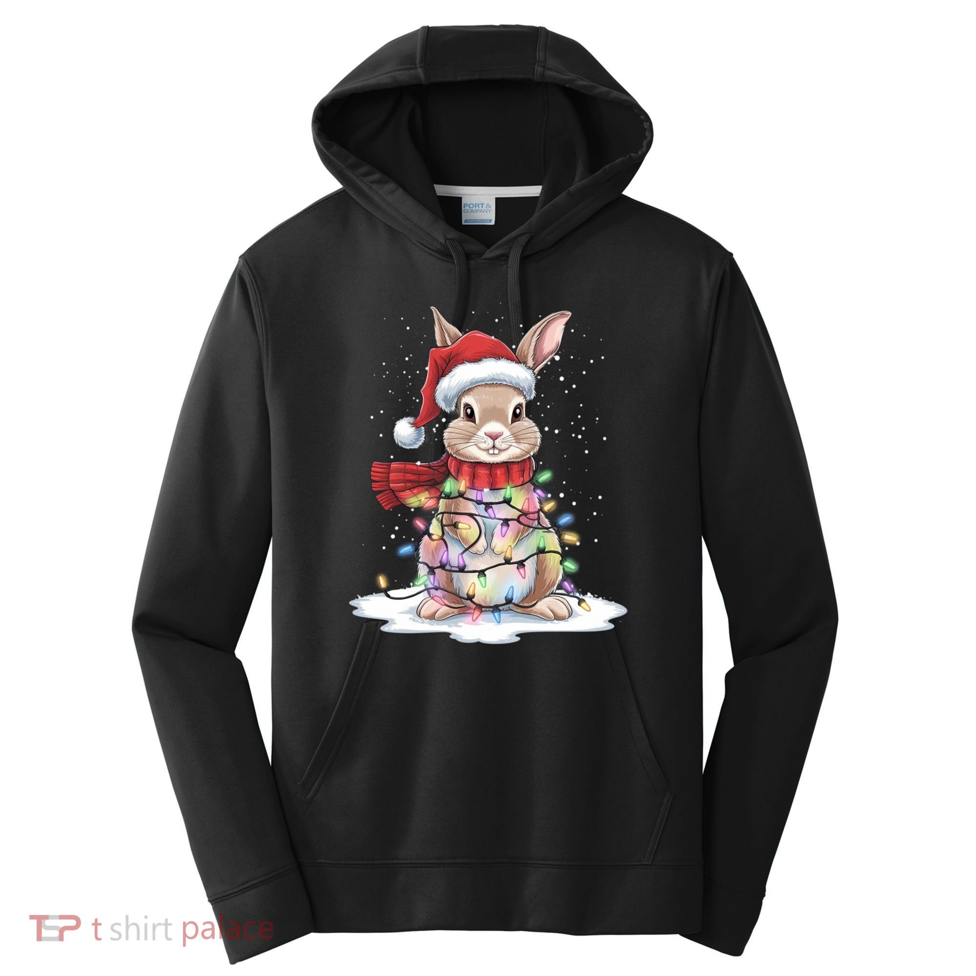 Christmas Tree Lights Rabbit Santa Hat Holiday Xmas Gift Performance Fleece Hoodie